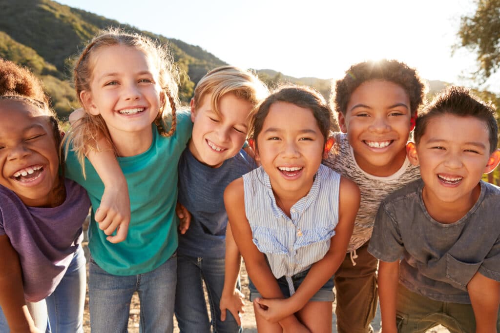 multi-cultural kids out with friends